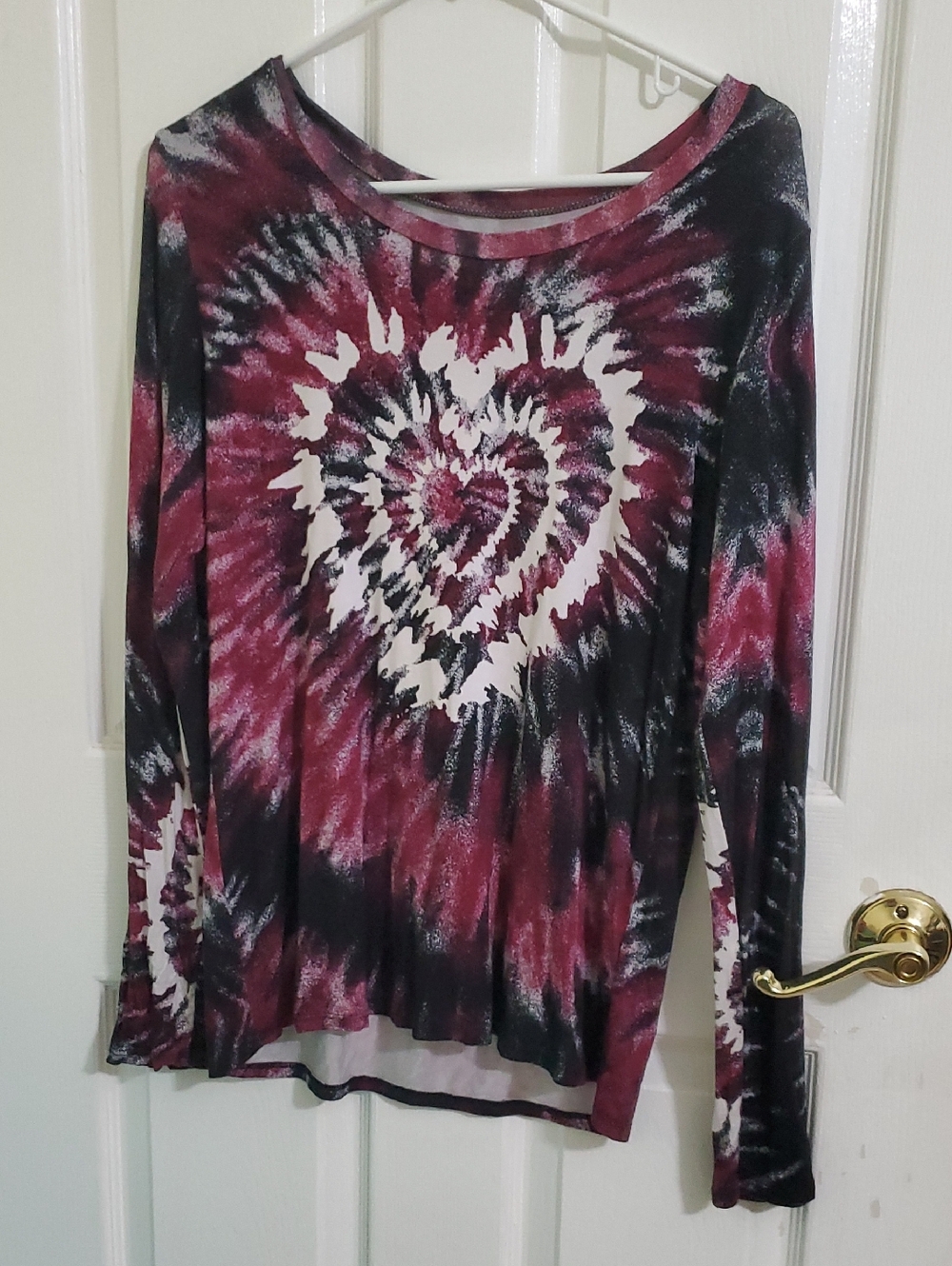 NOBO Black Purple Tie Dye Heart Hippie Funky Long Sleeve Jersey Top Juniors L